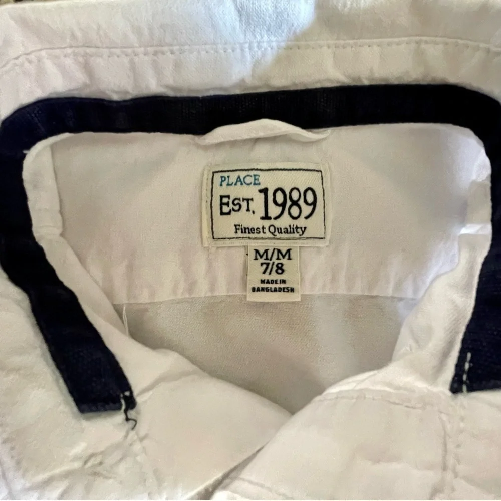 CHILDRENS PLACE, GIRLS WHITE, BUTTON DOWN SHIRT. 100% COTTON. SIZE M(7/8).
